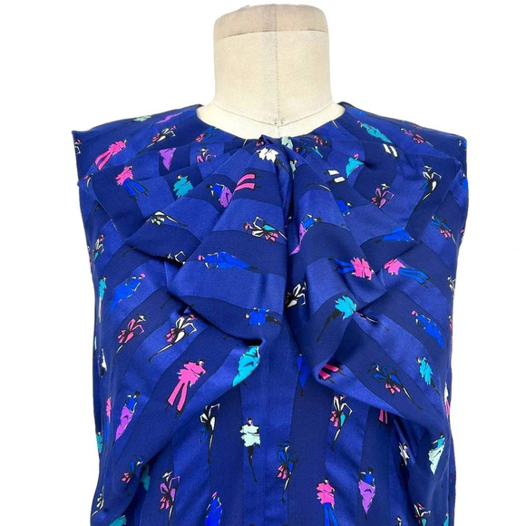 Emporio‎ Armani Blue Runway Model Printed Sleeveless Blouse Size 38 / US 2 - Picture 2 of 10